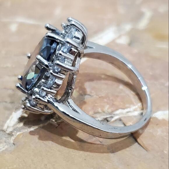 White Gold Overlay 5.75CTW Mystic Topaz & White Sapphire Ring - Picture 3 of 5